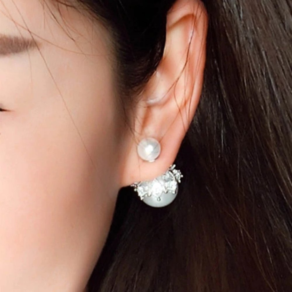 NEW 925 Sterling Silver Diamond Pearl Earrings - Picture 4 of 11